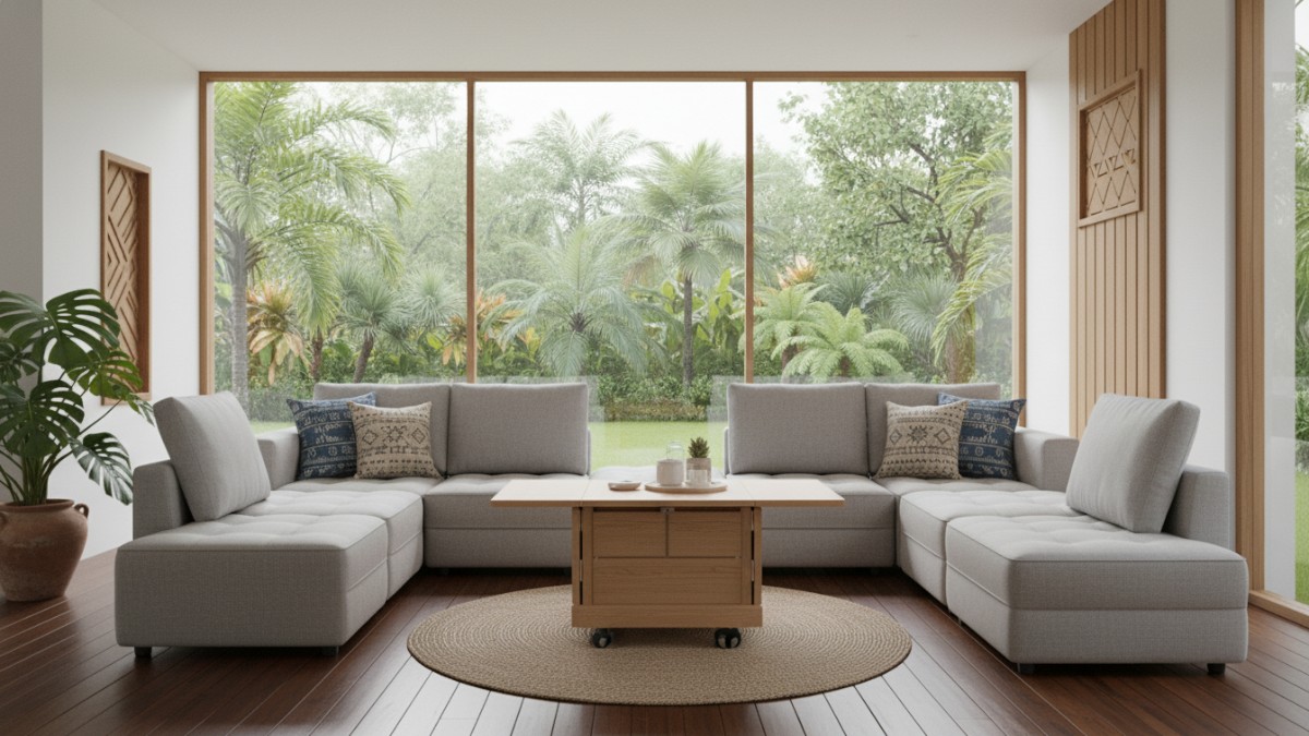 Contoh sofa dan meja lipat mendukung fleksibilitas ruang