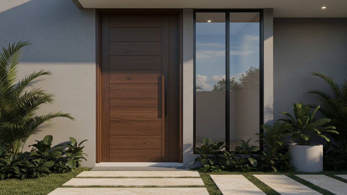 Tampilan pintu panel minimalis dengan garis bersih