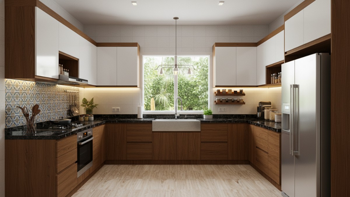 Tata letak kitchen set menyesuaikan bentuk ruang dapur.