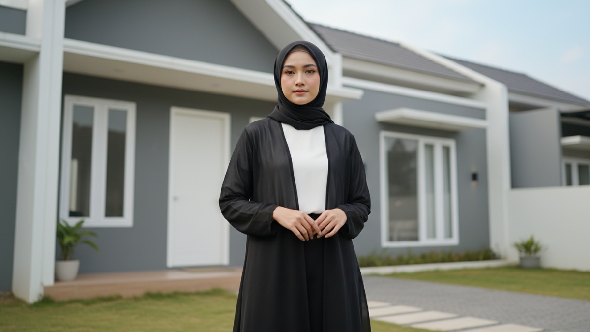 Layering outer hitam tipis untuk gaya semi formal.