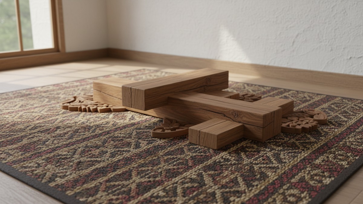 Karpet anyaman dan aksen kayu sebagai karakter visual minimalis