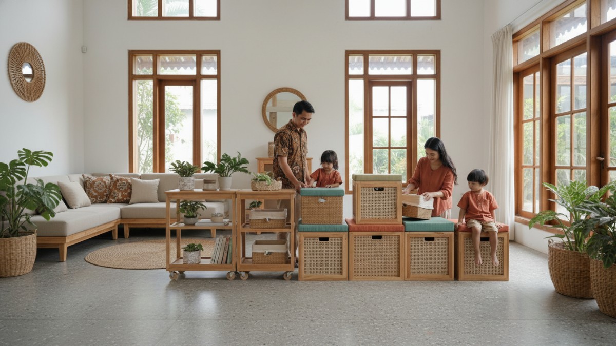 Desain modular menjadi salah satu kekuatan utama perabot Homedoki. Produk seperti troli serbaguna atau storage box bisa dipindahkan, disusun ulang, bahkan disesuaikan dengan perubahan kebutuhan keluar