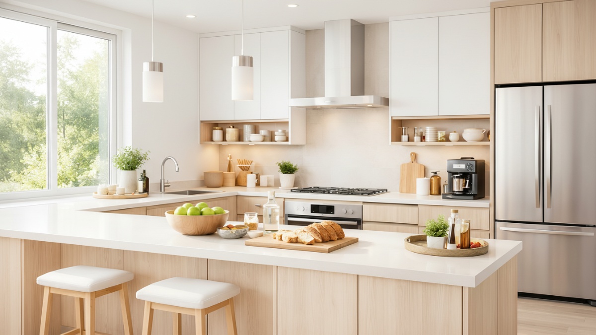 Tampilan dapur minimalis 2026 dengan desain rapi dan pencahayaan alami.