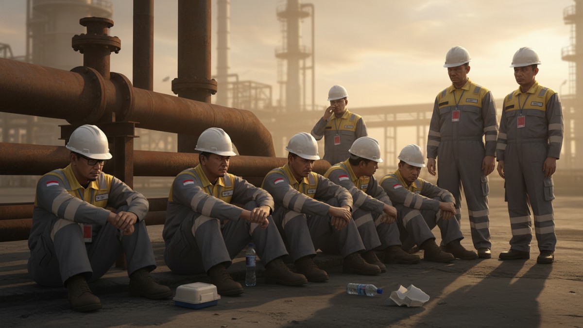 Gambaran pekerja proyek RDMP Balikpapan yang menunggu kepastian gaji di tengah proyek energi raksasa.