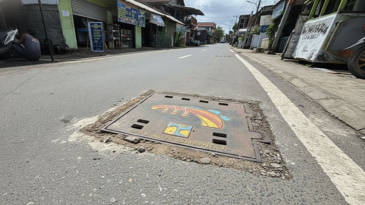 Tutup drainase besi di Jalan Kuin Selatan, Banjarmasin Barat yang sempat terbuka akibat diduga sempat dicuri kini telah diganti