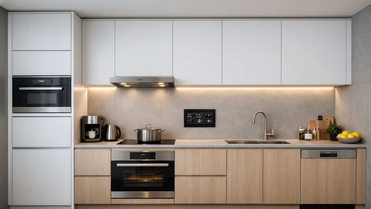 Dapur minimalis dengan teknologi hemat energi.