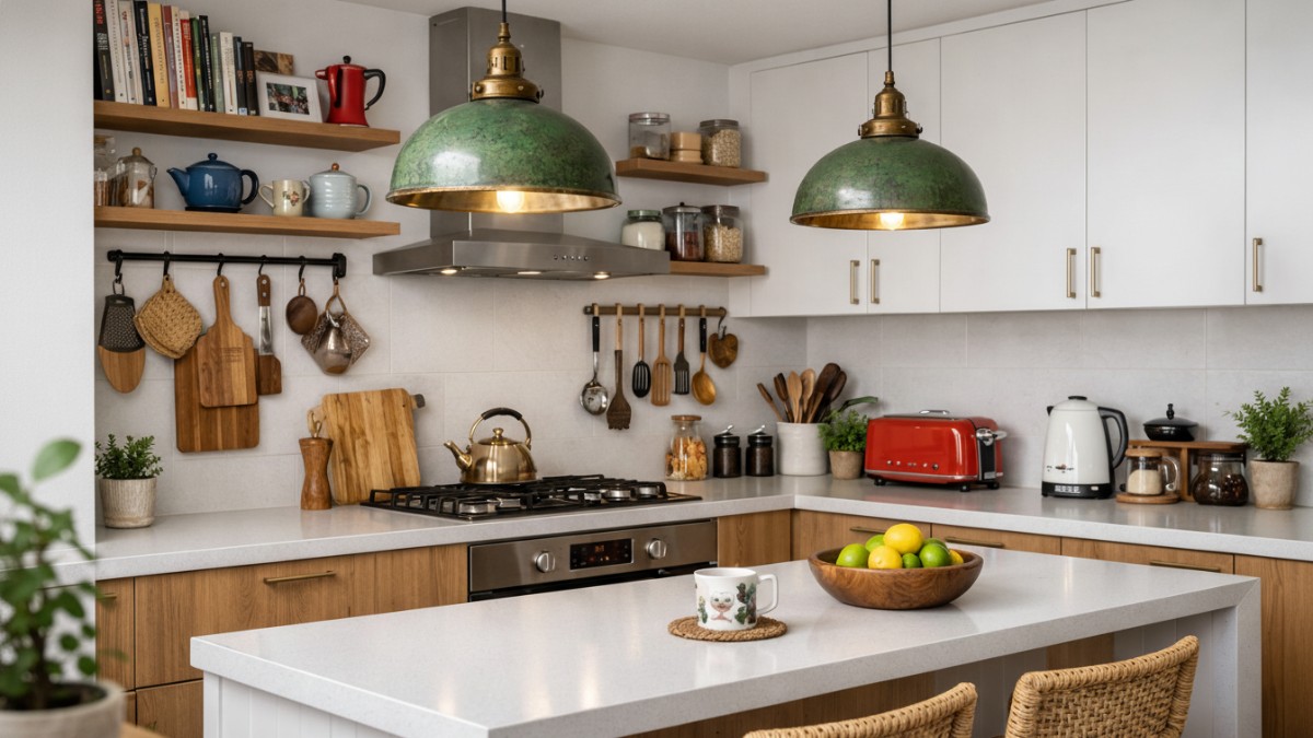 Dapur minimalis dengan aksen personal.