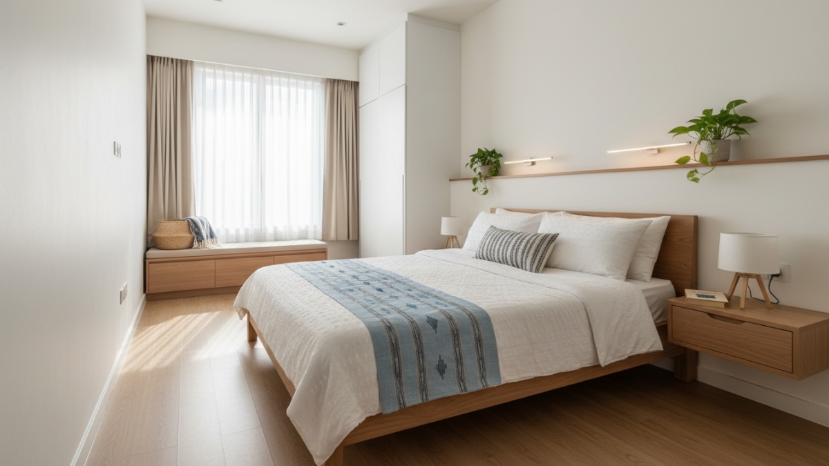 Tempat tidur menempel dinding untuk sirkulasi ruang lebih lega.