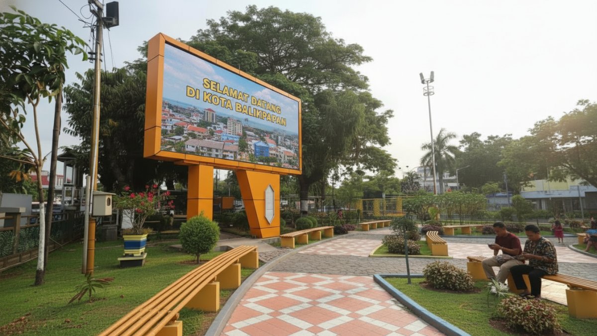 Videotron terpasang di salah satu kawasan ruang terbuka Kota Balikpapan.