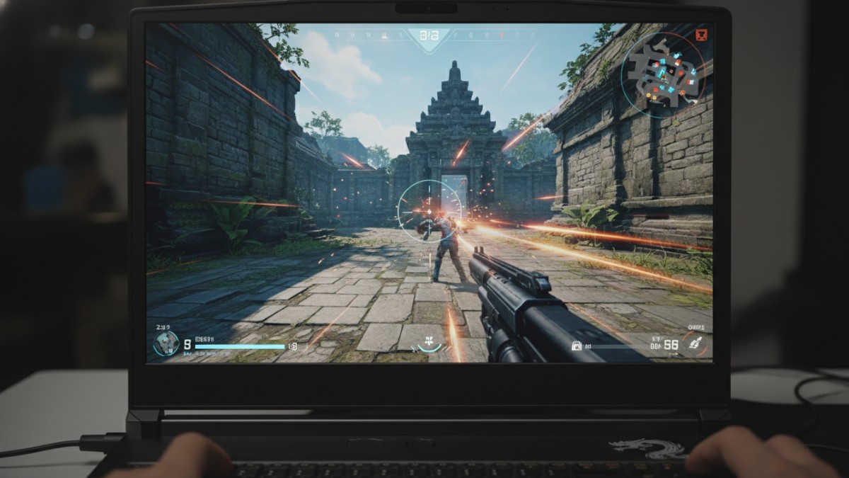 Tampilan layar laptop gaming refresh rate tinggi untuk pengalaman kompetitif.