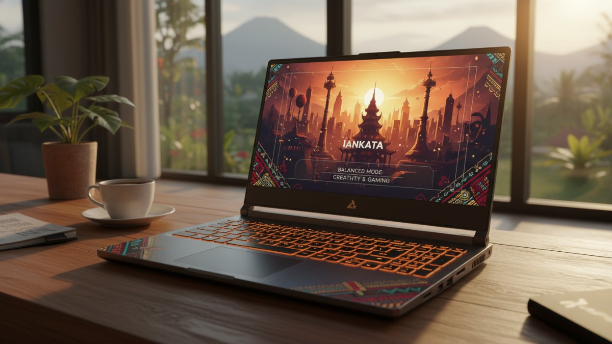 Laptop gaming modern 2025 dengan desain ringkas dan performa seimbang untuk aktivitas harian.