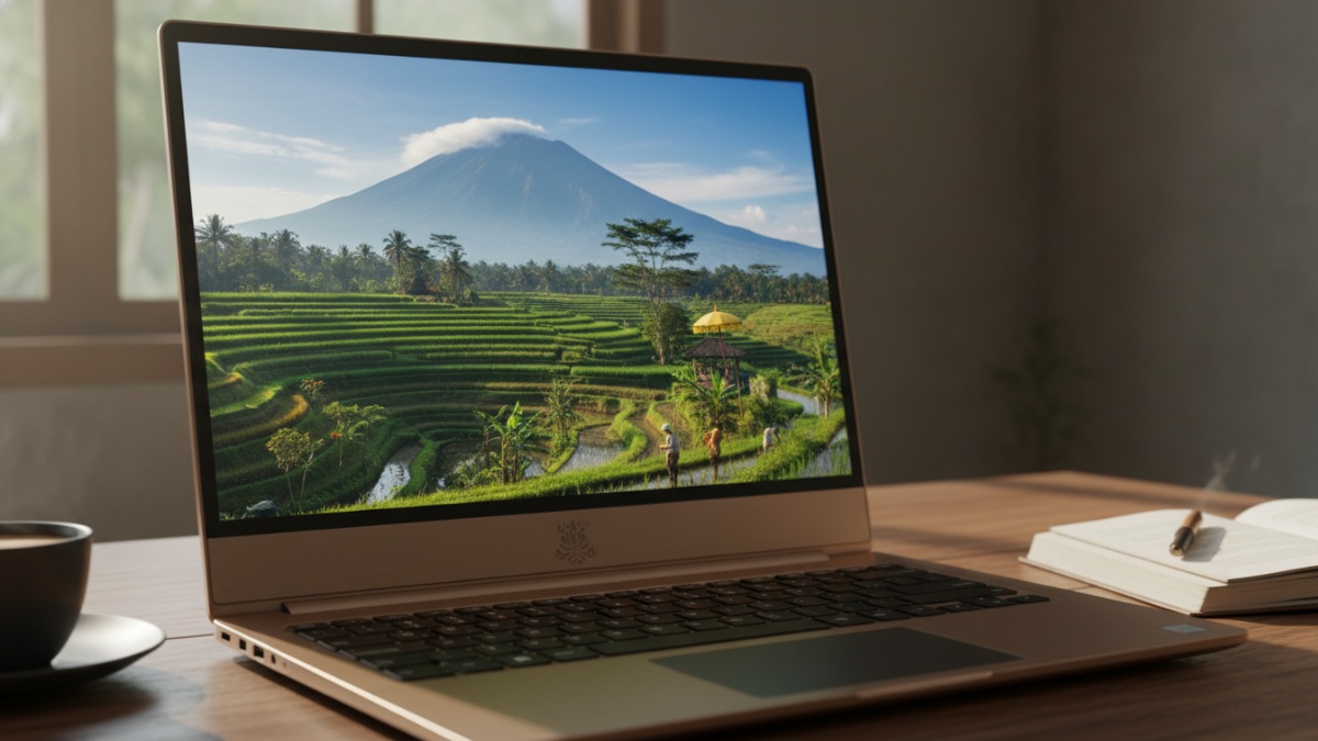 Visual layar laptop dengan panel anti-glare