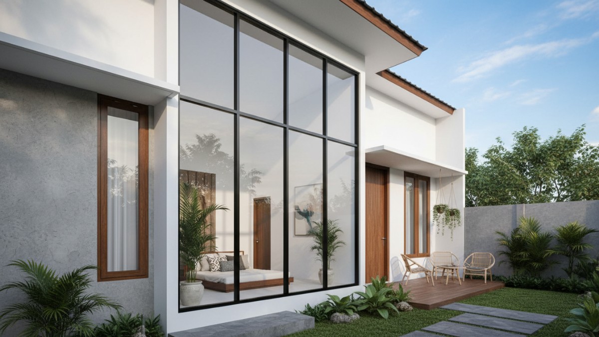 Jendela minimalis dengan bingkai ramping menghadirkan cahaya alami yang membuat ruang rumah terasa lebih luas dan nyaman.