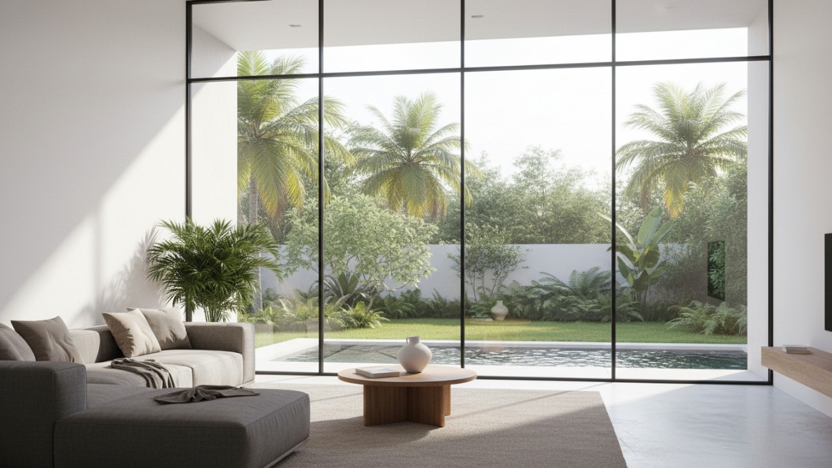 Bingkai aluminium tipis berpadu dengan kaca bening berkualitas.