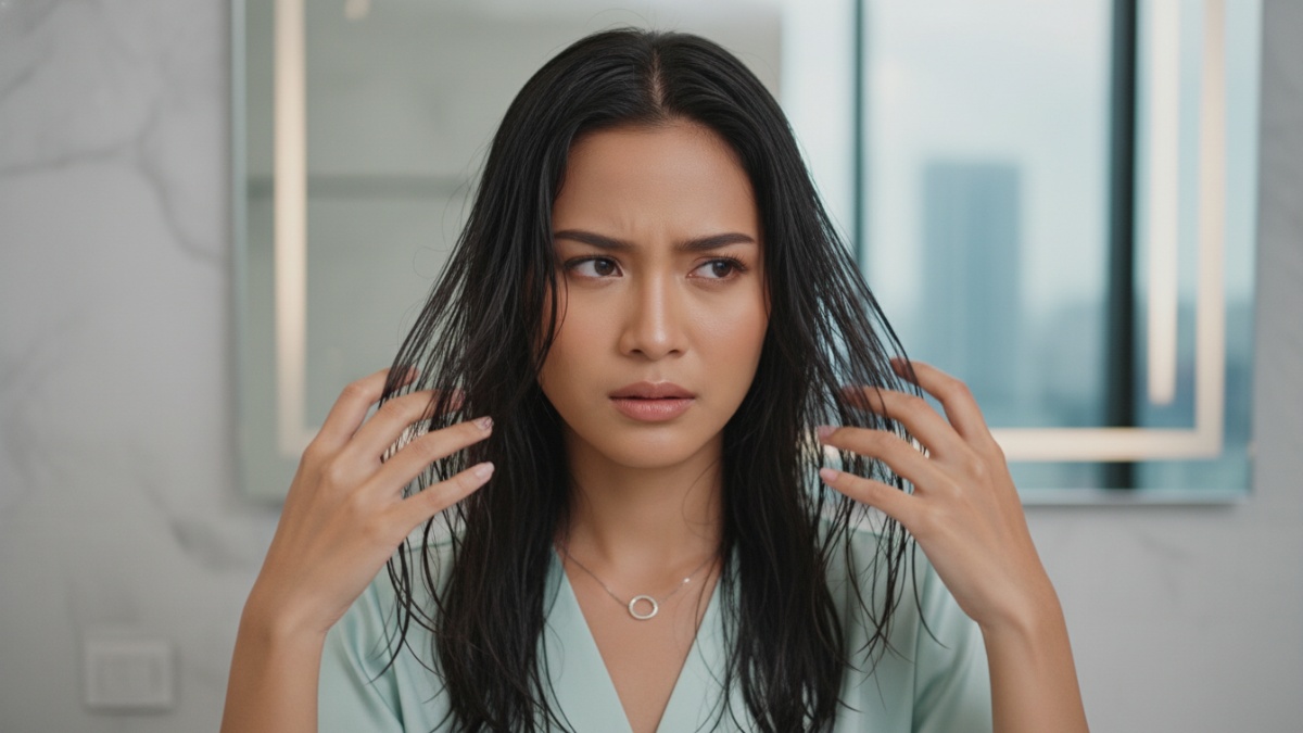 Tampilan rambut lepek menjadi ciri awal rambut berminyak.