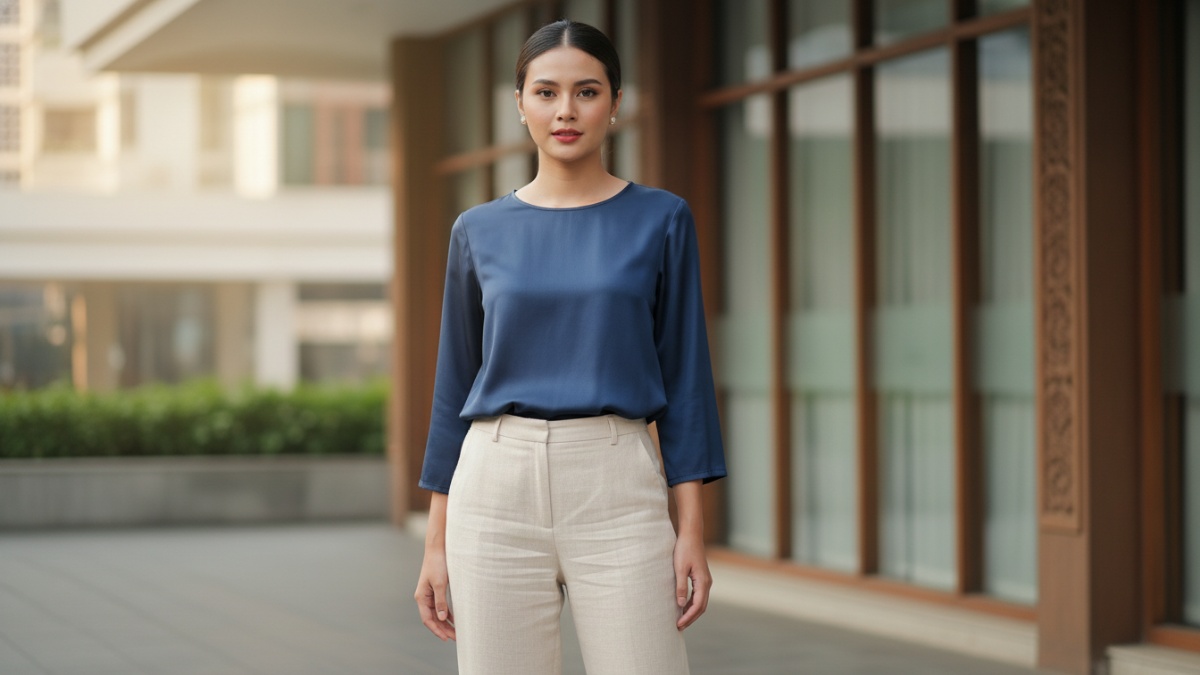 Blouse silk look sederhana untuk tampilan profesional.