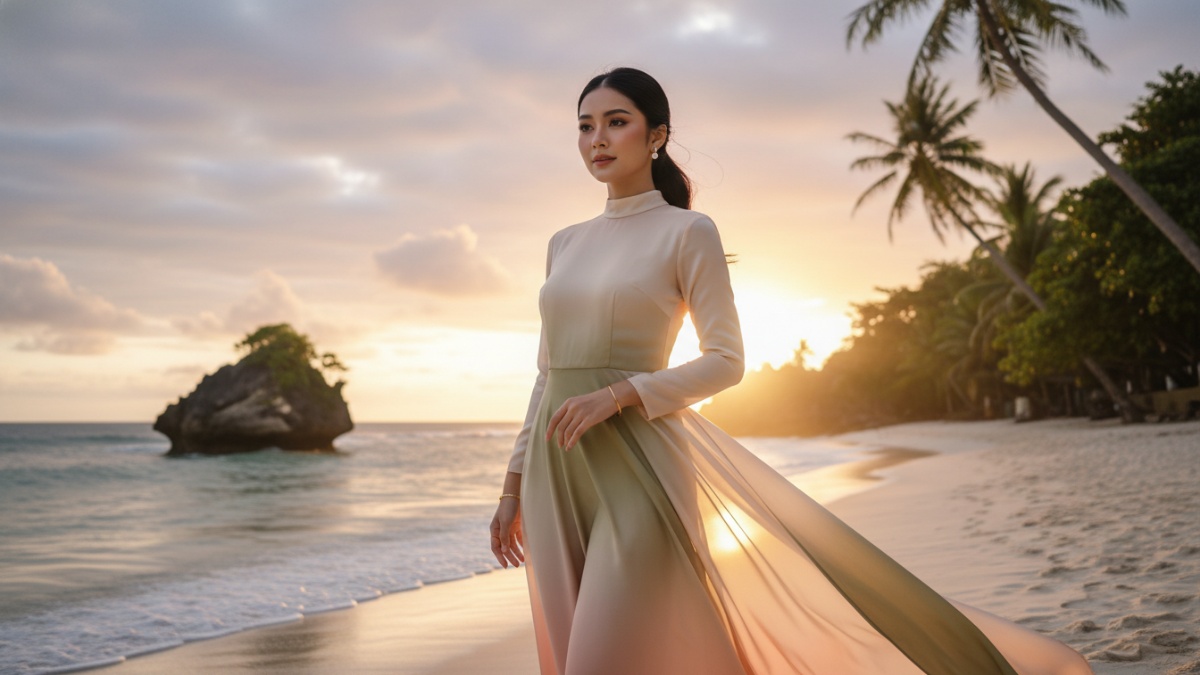 Dress silk look longgar yang mendukung kenyamanan aktivitas.