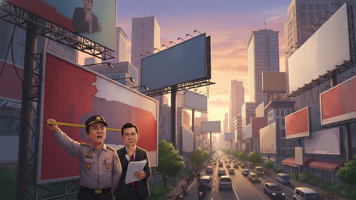 Ilustrasi beragam ukuran baliho di kawasan perkotaan Balikpapan.