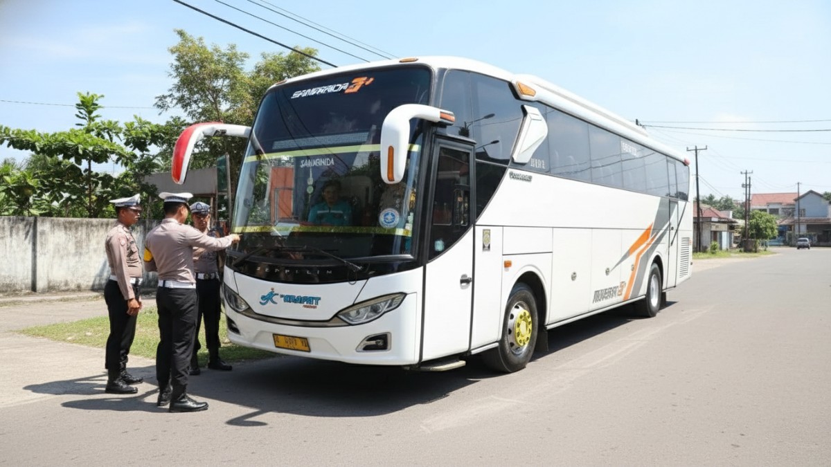 Pemeriksaan bus penumpang oleh Satgas Keselamatan Mahakam di Terminal Batu Ampar Balikpapan.