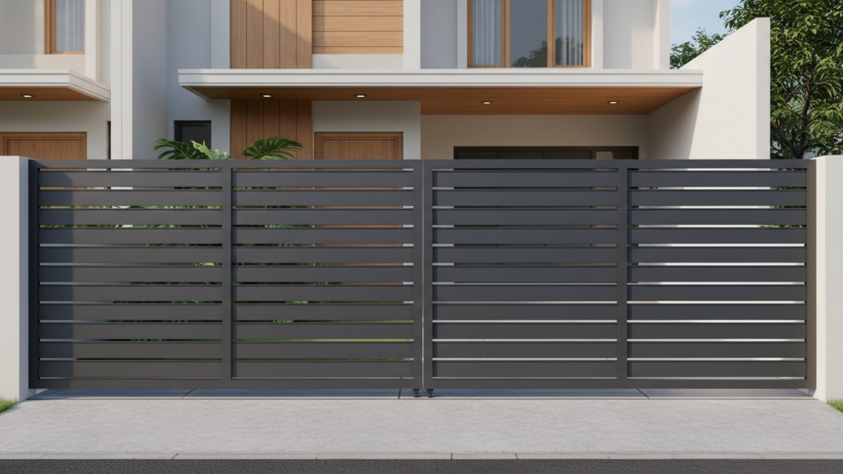 Detail bilah horizontal presisi pada pagar