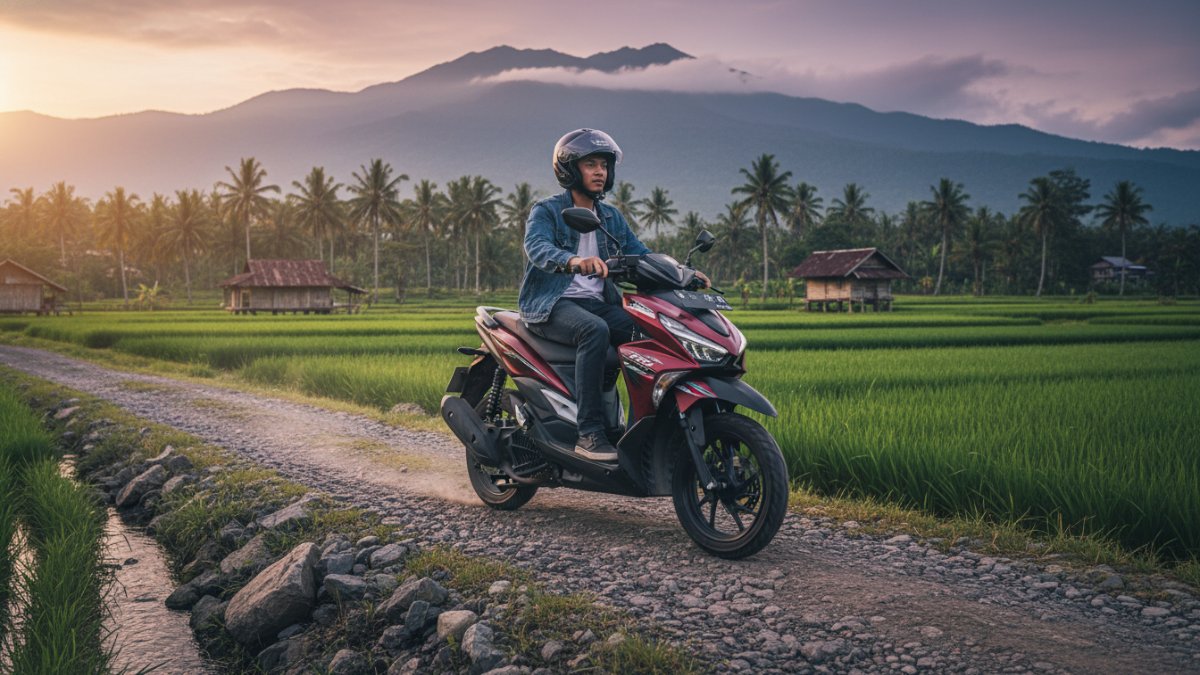 Matic crossover melintasi jalan tidak rata dengan kendali ringan.