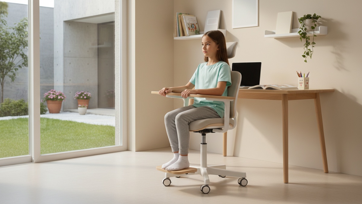 Posisi duduk ergonomis pada meja belajar anak.