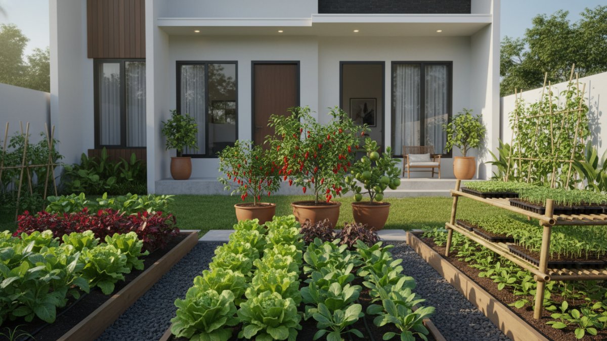 Zona kebun sayur dan buah dalam pot