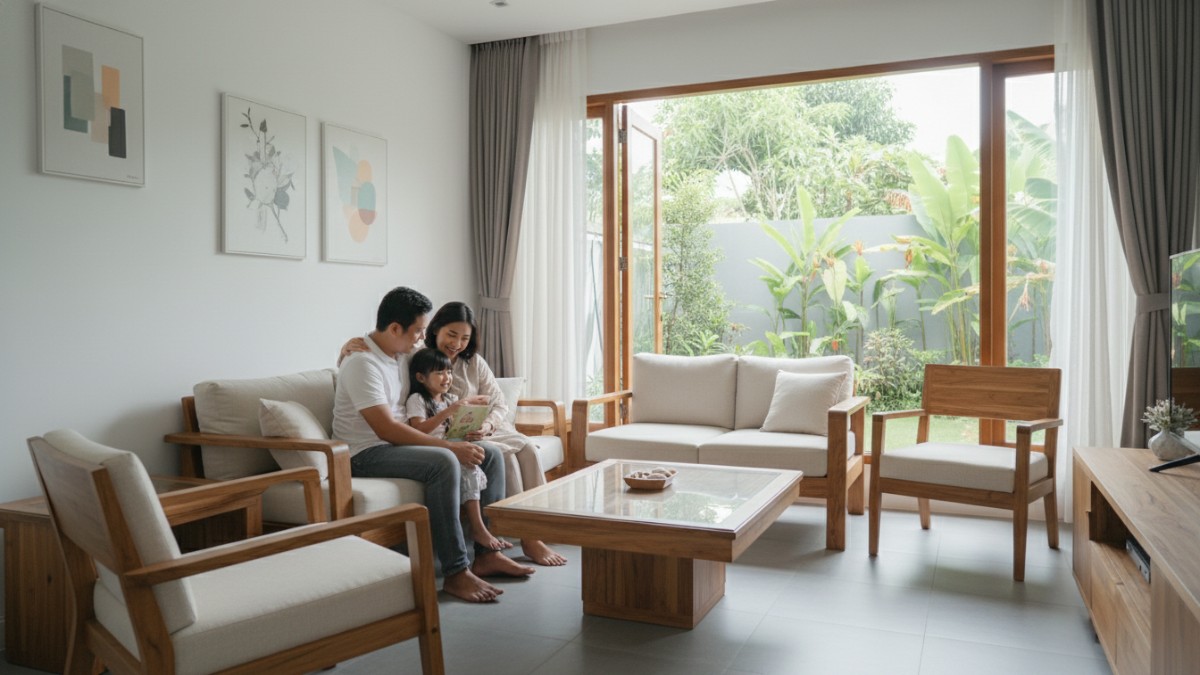 Furnitur bersih dan detail presisi menjaga keteraturan visual ruang.