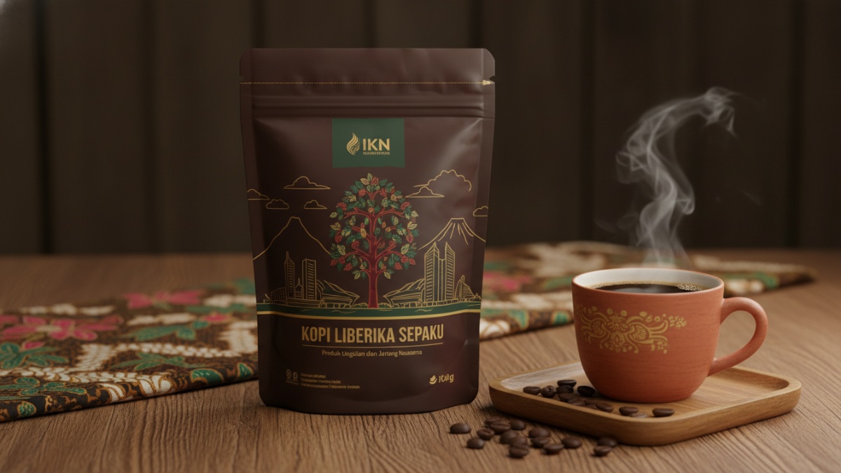 Ilustrasi Produk kemasan kopi Liberika yang menjadi fokus pendampingan OIKN