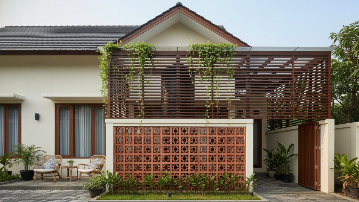 Toren air ditempatkan di area belakang rumah yang tersembunyi dari pandangan.