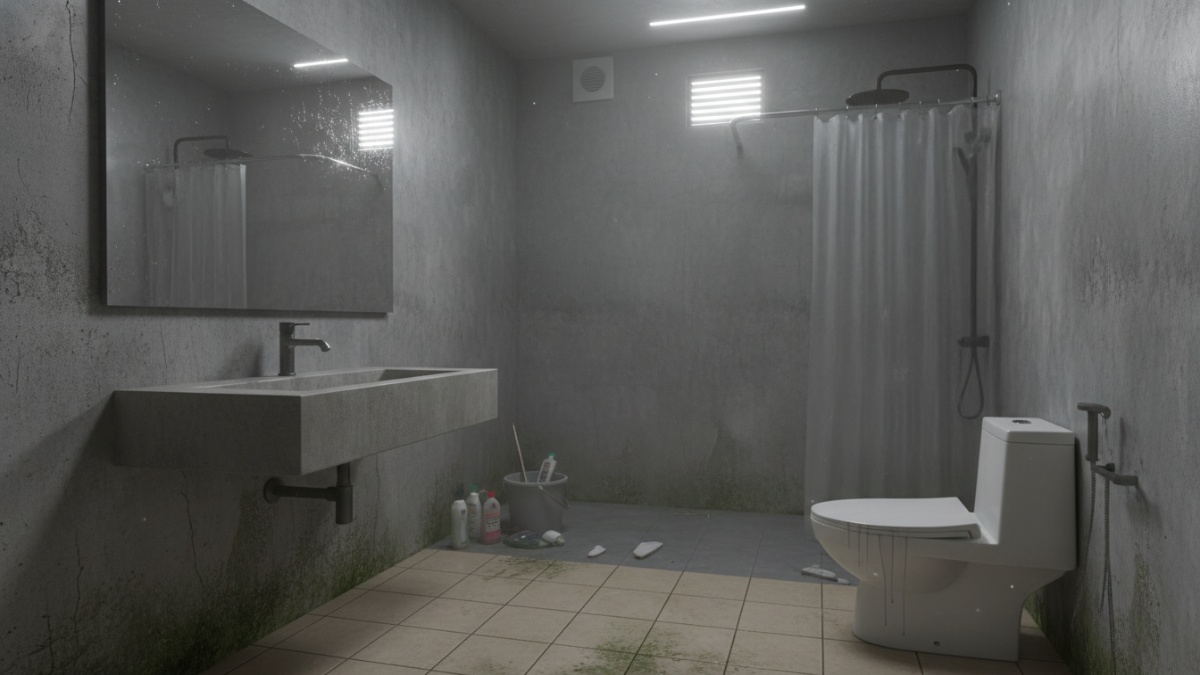 Area toilet lembap yang memerlukan perawatan rutin