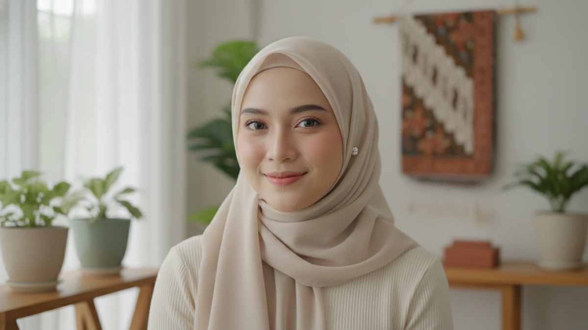 Ilustrasi makeup Ramadan ringan dengan coverage selektif dan hasil tampilan anggun