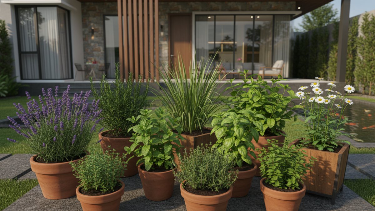 Kombinasi lavender dan rosemary di sudut taman rumah