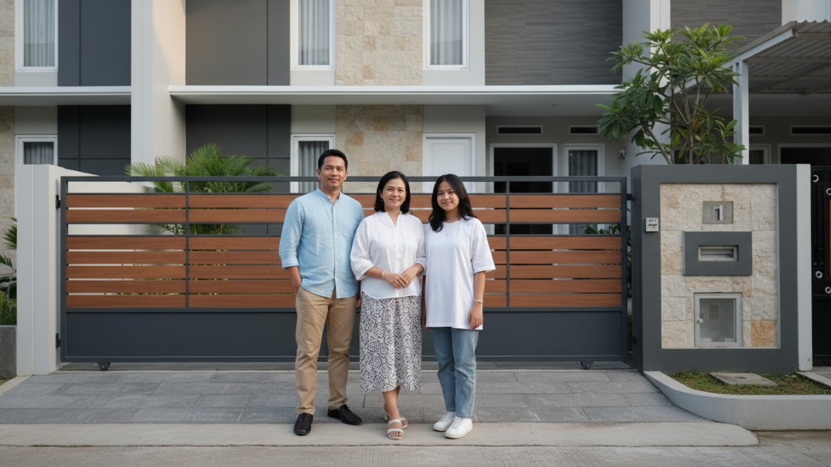 Tampilan pagar rumah minimalis modern dengan garis tegas dan warna netral.