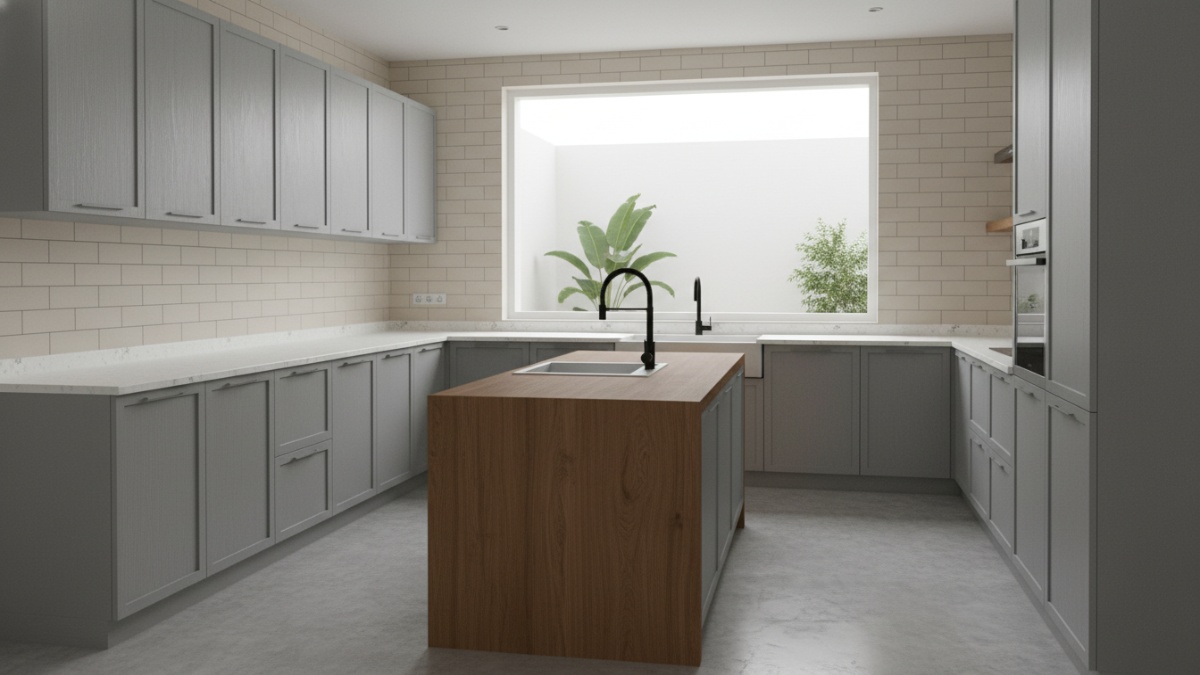 Kabinet dapur dengan material tahan lembap.