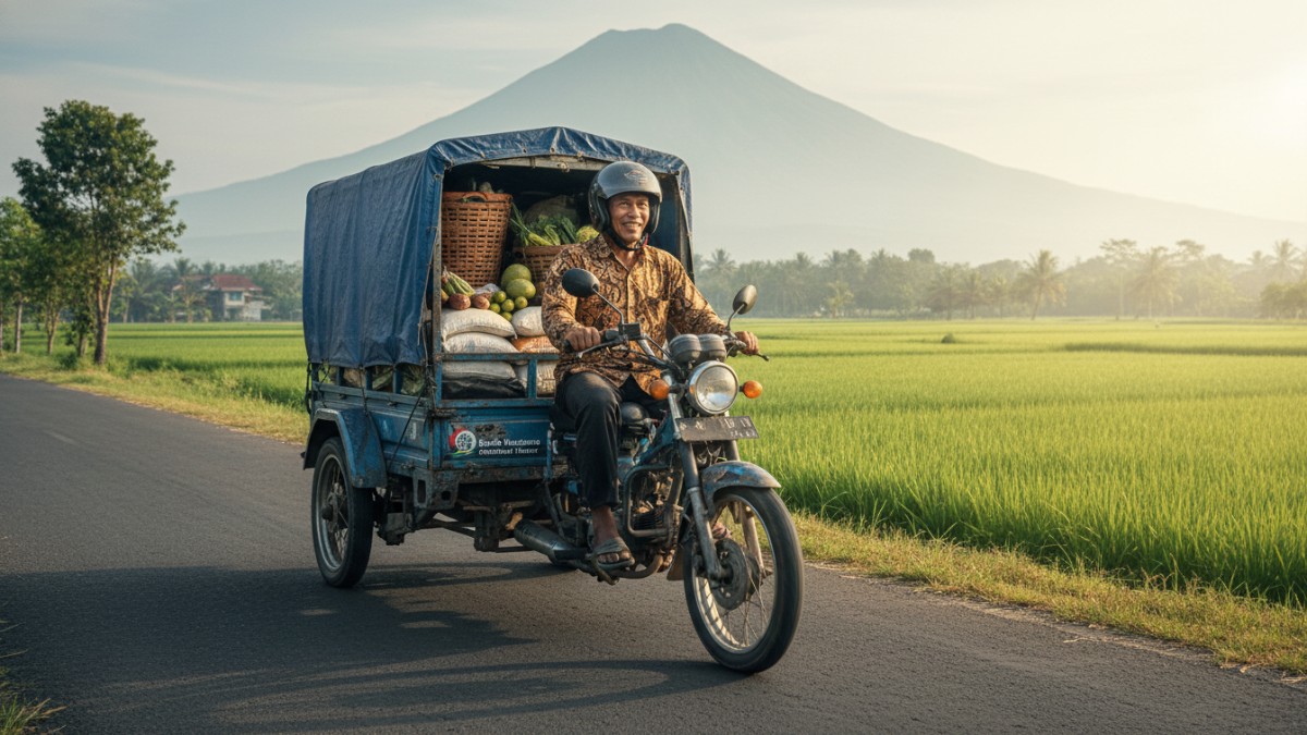 Motor roda tiga digunakan pelaku UMKM untuk distribusi barang harian yang efisien.