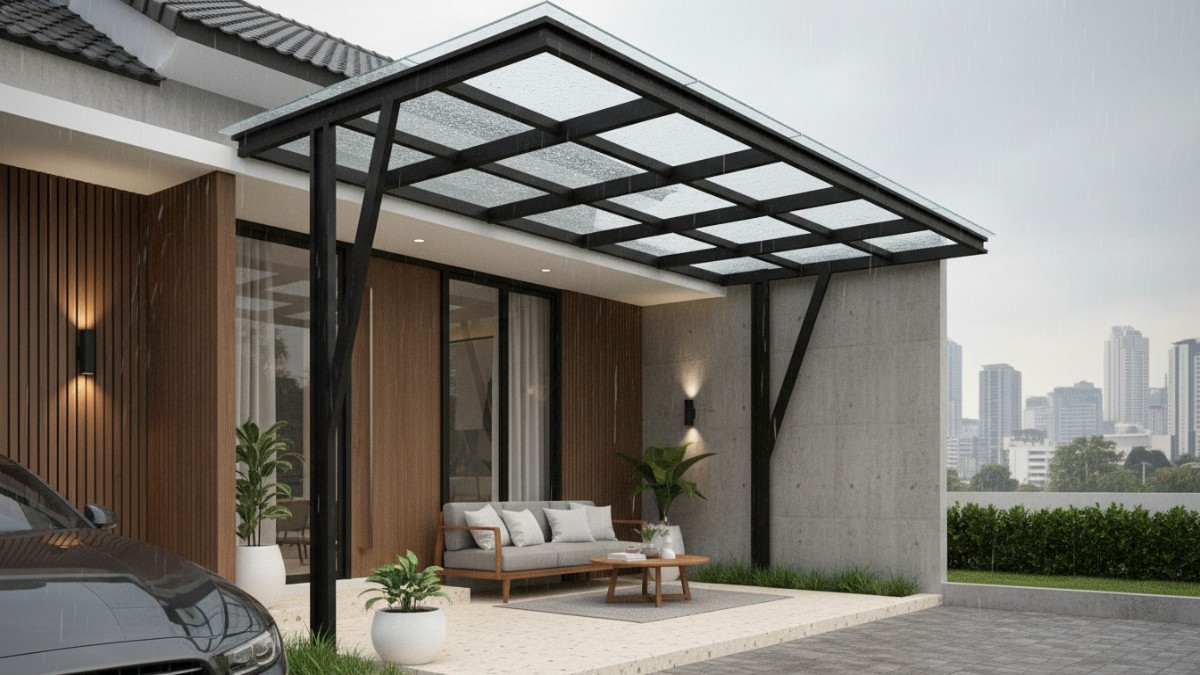Kanopi rumah sebagai atap tambahan pelindung cuaca.