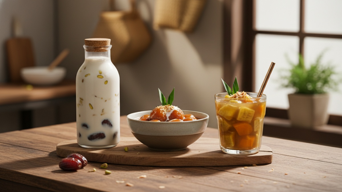 Es susu kurma segar dalam kemasan cup
