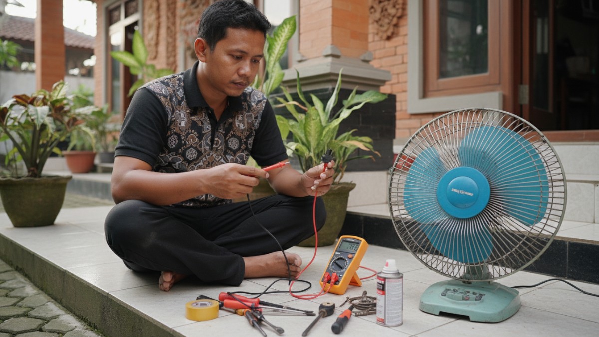 Pengecekan kabel dan colokan kipas sebelum perbaikan dilakukan.