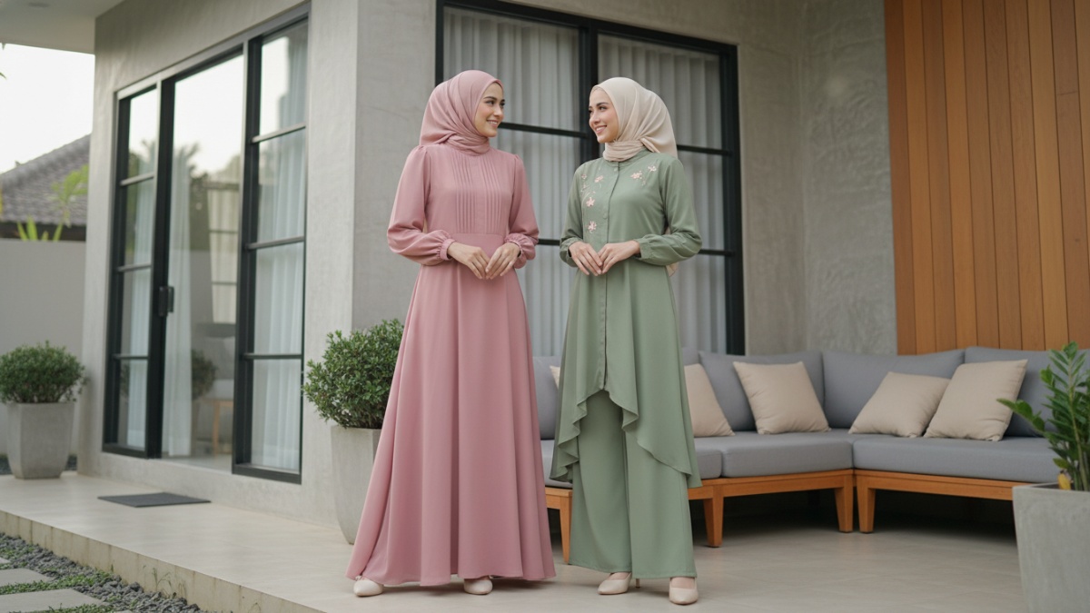 Koleksi busana Muslimah Idul Fitri dengan variasi warna dan potongan elegan.