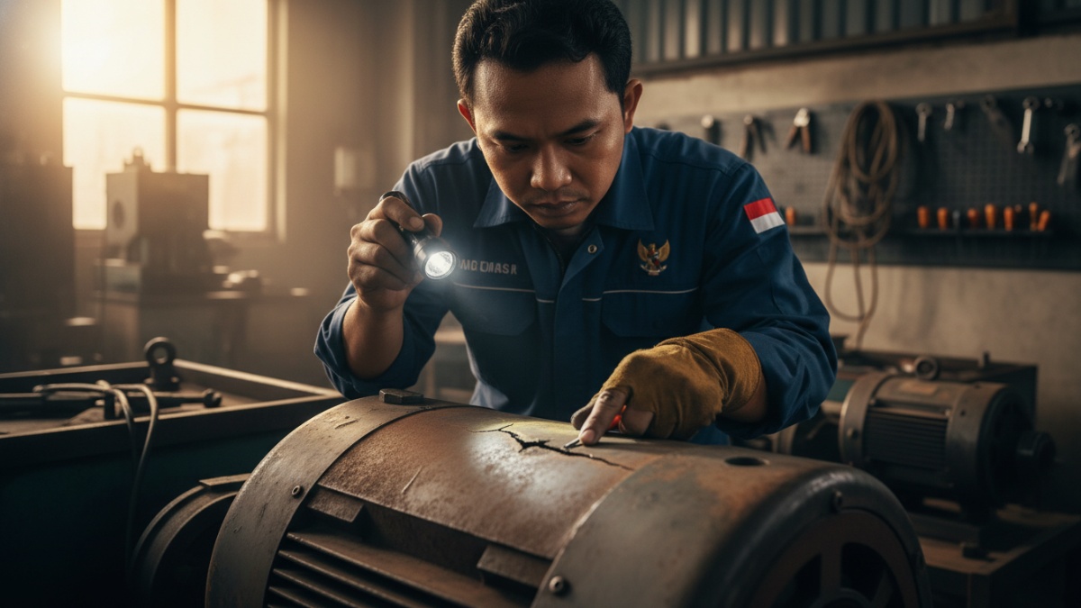 Pemeriksaan penutup dinamo untuk melihat tanda kerusakan.