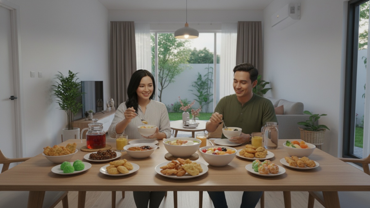 Aneka makanan takjil buka puasa tersaji di meja Ramadan