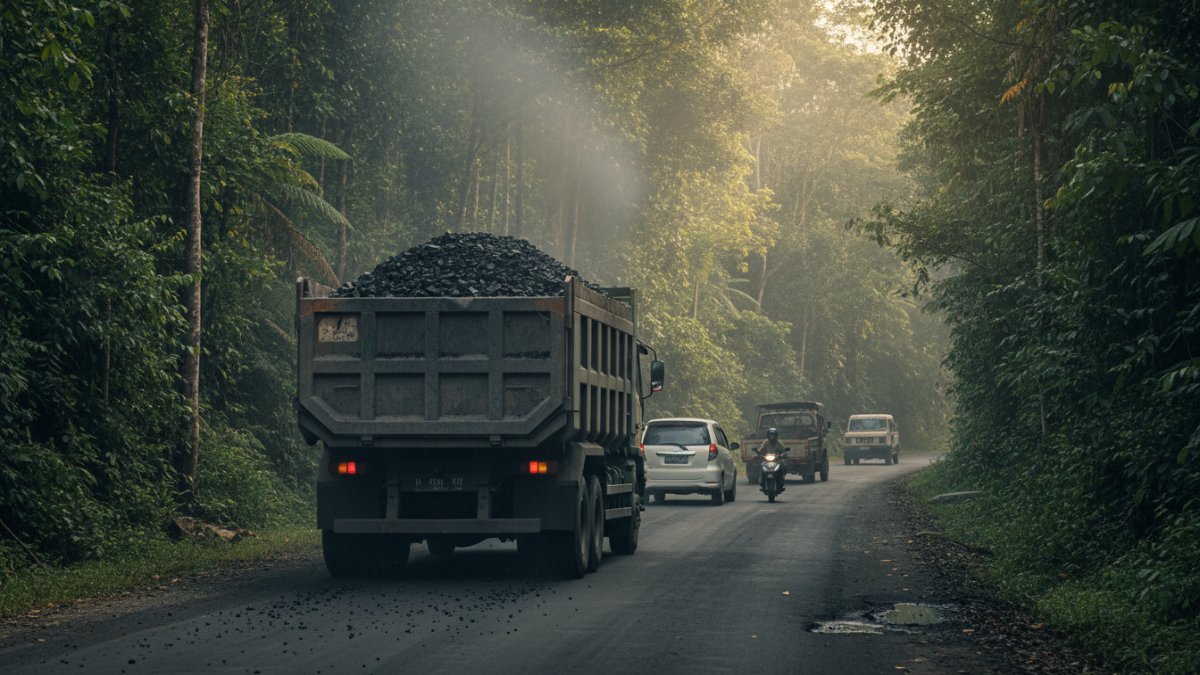 Ilustrasi truk tambang di jalan raya Kalimantan Timur yang menjadi sorotan kebijakan pemerintah daerah.
