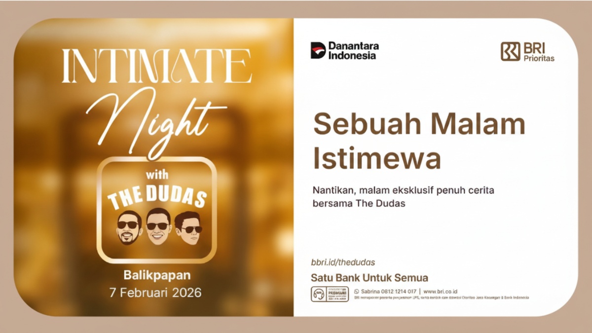 Poster acara Intimate Night with The Dudas, program apresiasi nasabah BRI Prioritas yang berlangsung di Balikpapan, Sabtu (7 Februari 2026).