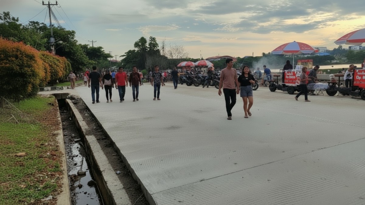 Aktivitas pedagang UMKM di kawasan Polder Air Hitam Samarinda.