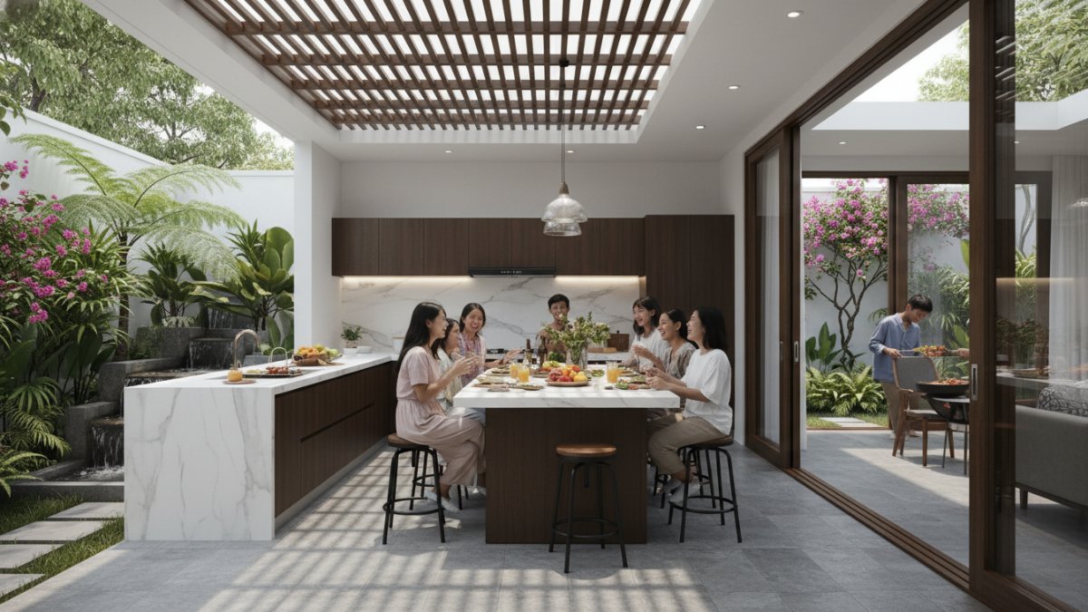 Sirkulasi udara alami di dapur terbuka.