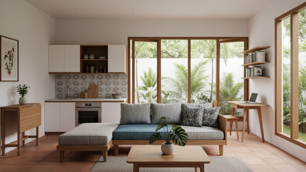 Sofa Mudular bentuk baris linear ideal untuk ruang minimalis terbatas