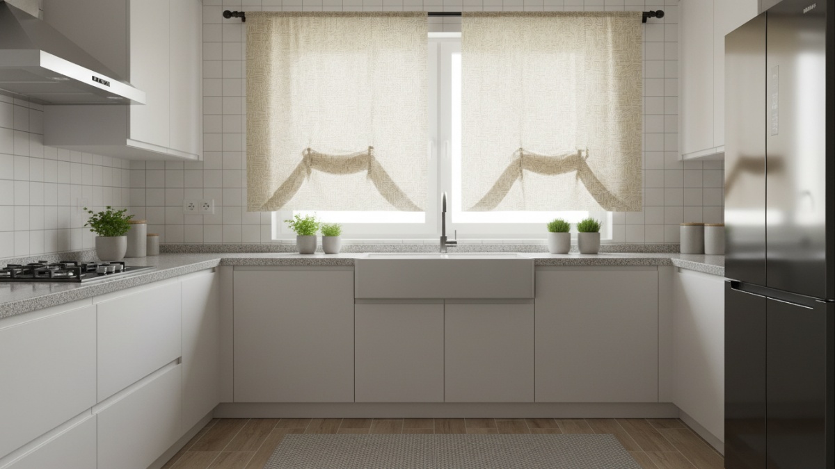 Gorden dapur minimalis modern dengan model ringkas dan bahan tahan noda, siap menunjang fungsi ruang masak Cess.