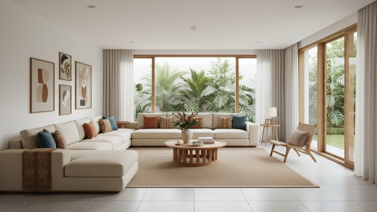 Sofa L-shape memanfaatkan sudut ruangan
