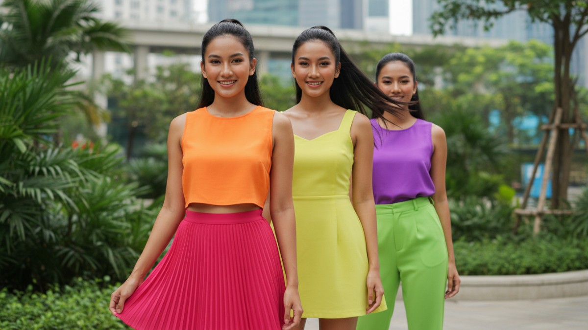 berbagai warna outfit yang memberi efek cerah pada kulit.
